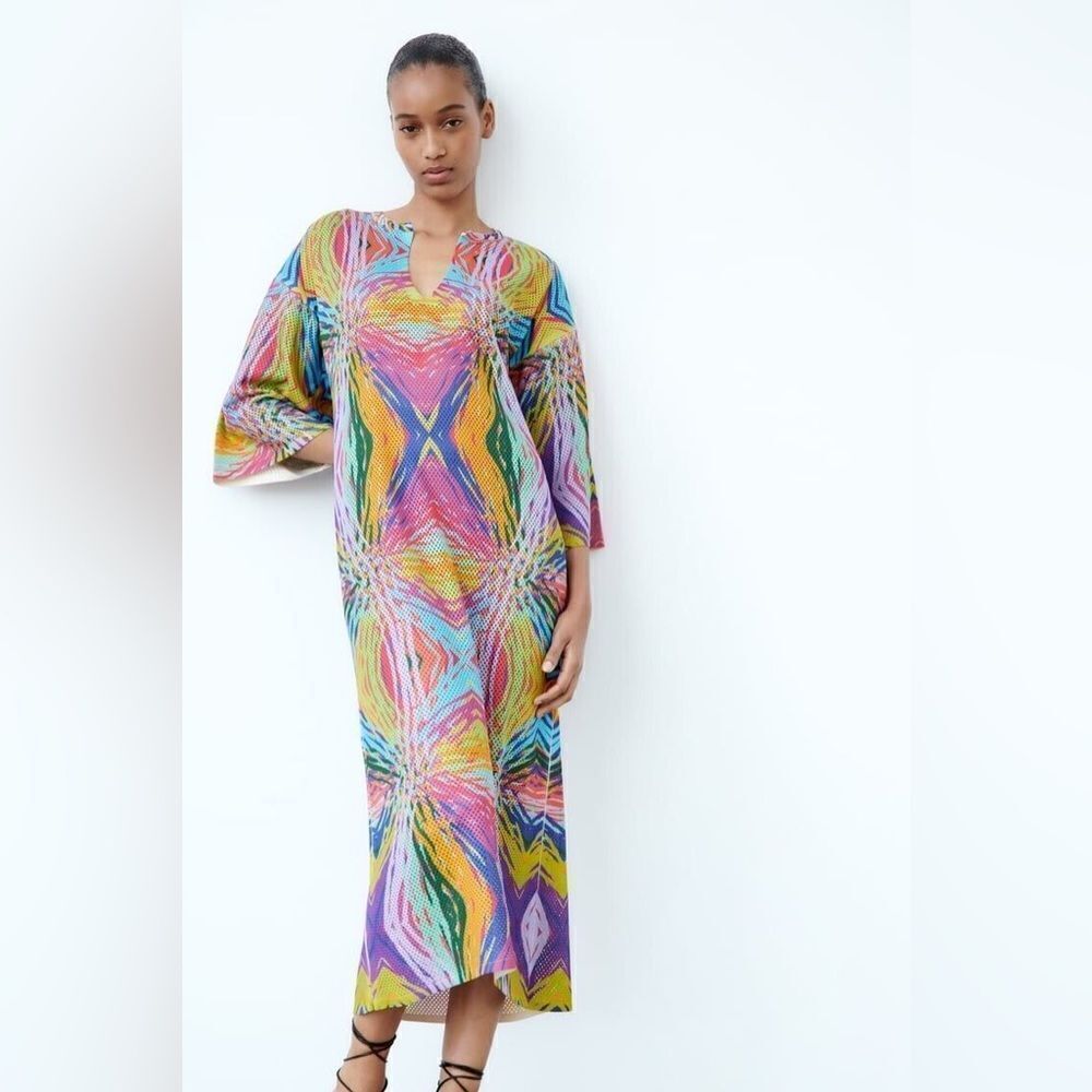 NWT ZARA OPEN KNIT JACQUARD TUNIC MULTICOLORED - Picture 4 of 5